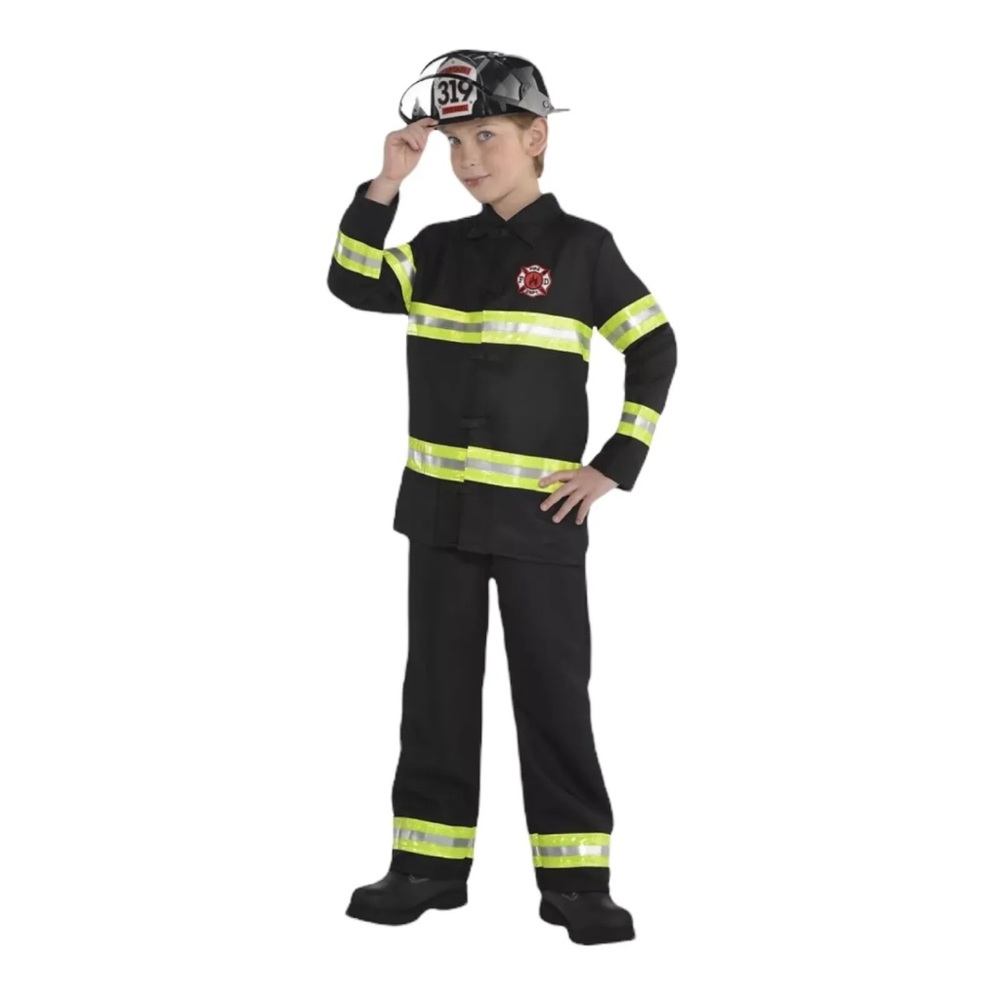Firefighter Costume Kids Fireman Halloween Fancy Dress L 12-14